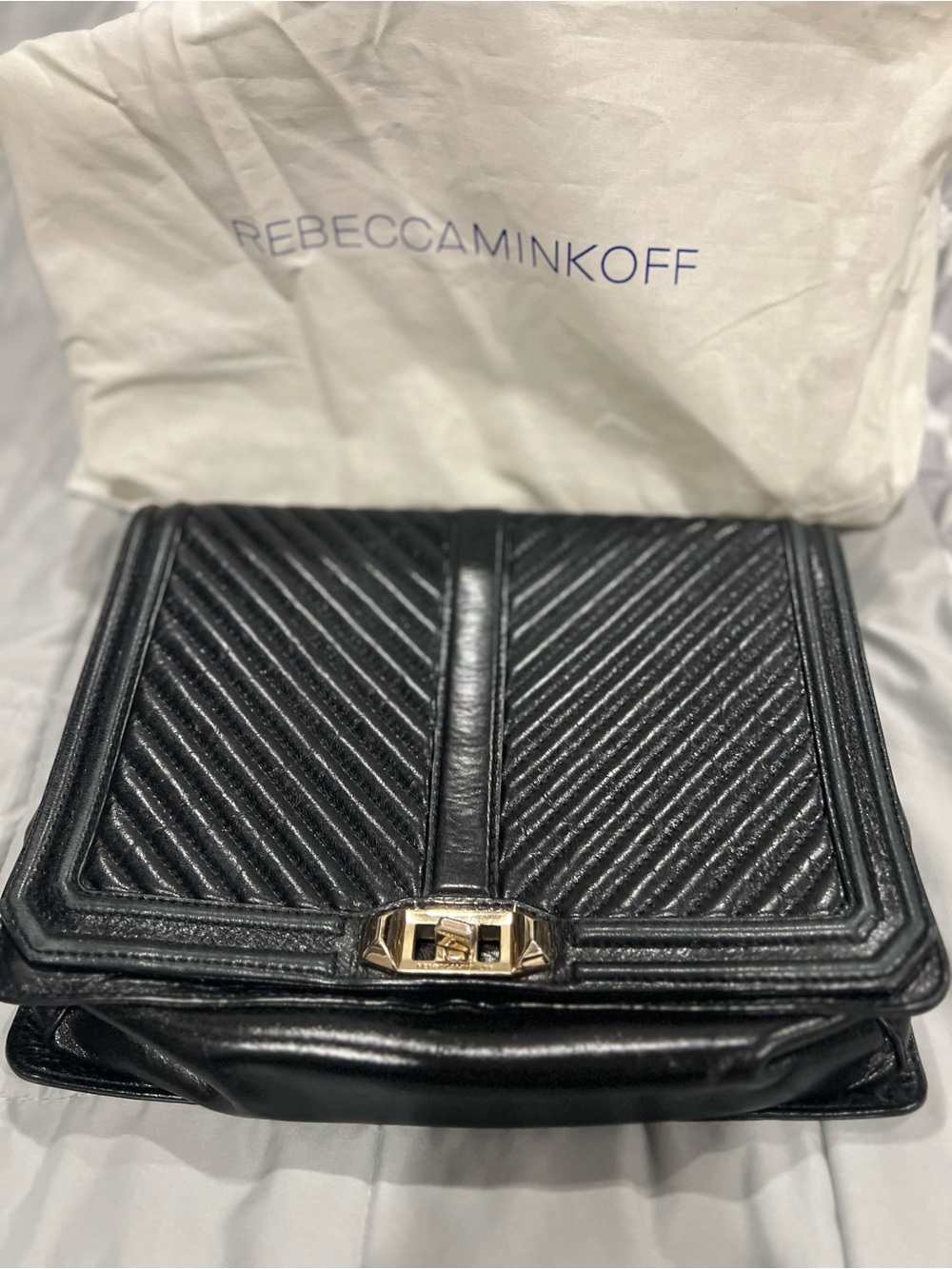 Rebecca Minkoff Black Quilted Leather Shoulder Bag with Gold Hardware